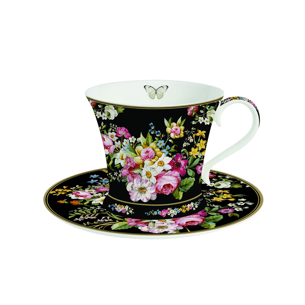 1354BLOB Ceasca si farfurie BLOOMING OPULENCE BLACK - imagine 1