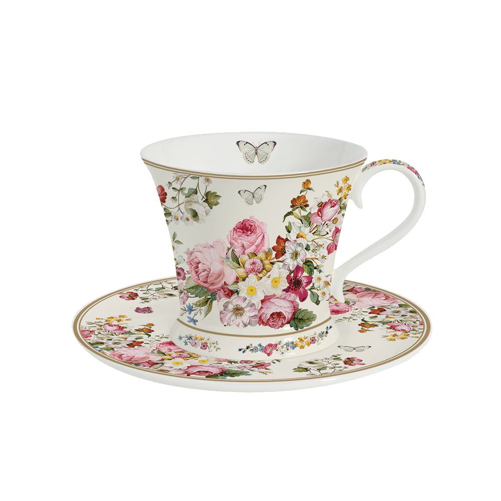 1354BLOC Ceasca si farfurie BLOOMING OPULENCE CREAM - imagine 1