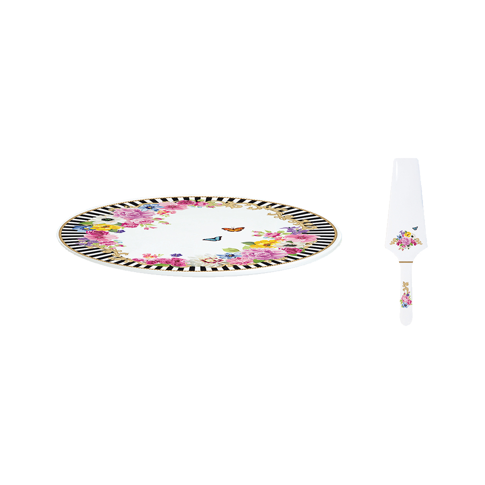 1114GLUR Farfurie + paleta pentru tort FLOWERS GLAMOUR - imagine 1