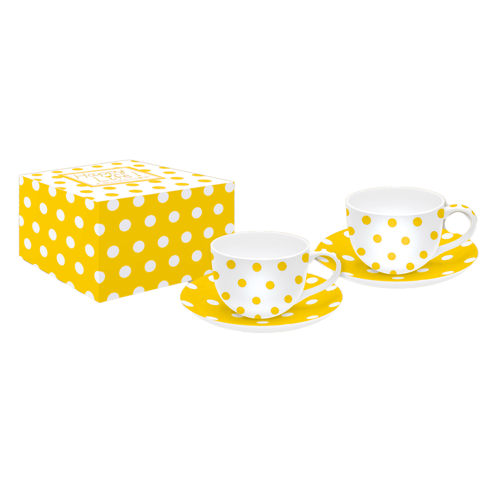 364POIY Set 2 Cesti cu farfurii POIS YELLOW - imagine 1