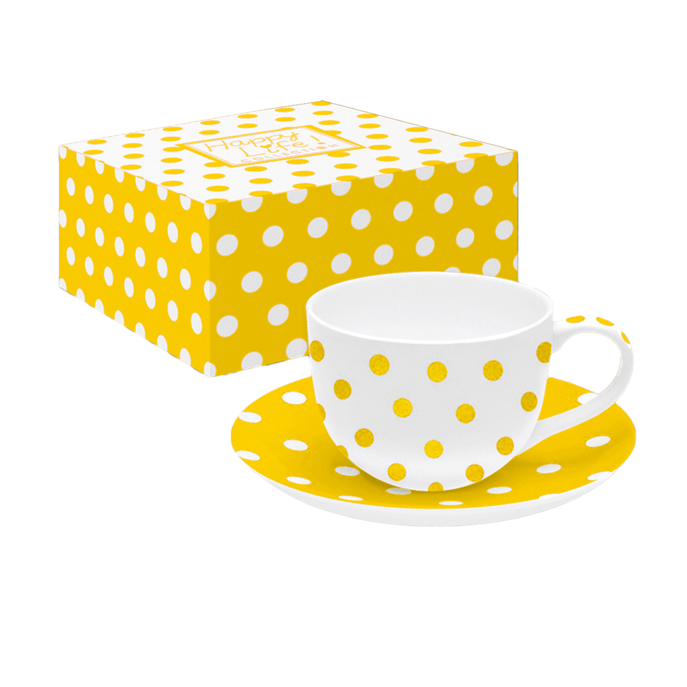 365POIY Ceasca si farfurie POIS YELLOW - imagine 1