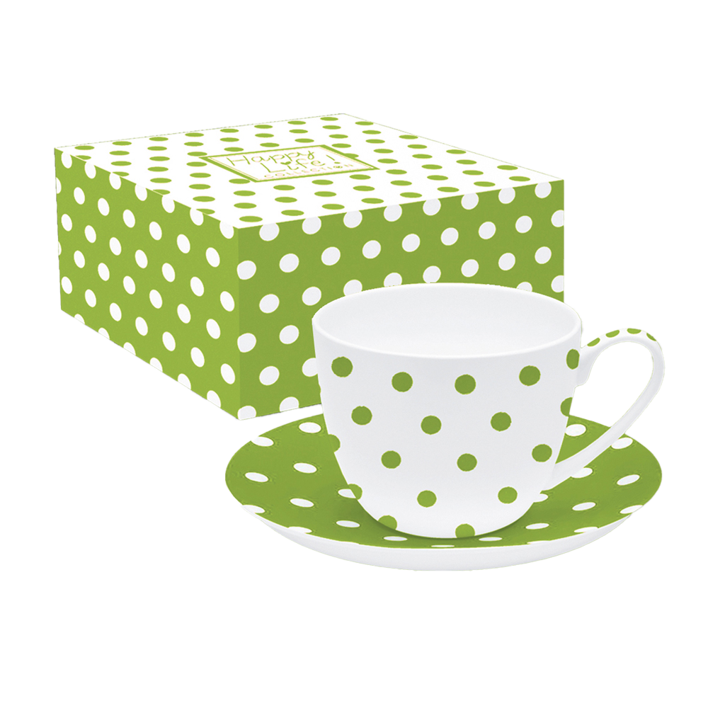369POIG Cana si farfurie POIS GREEN - imagine 1
